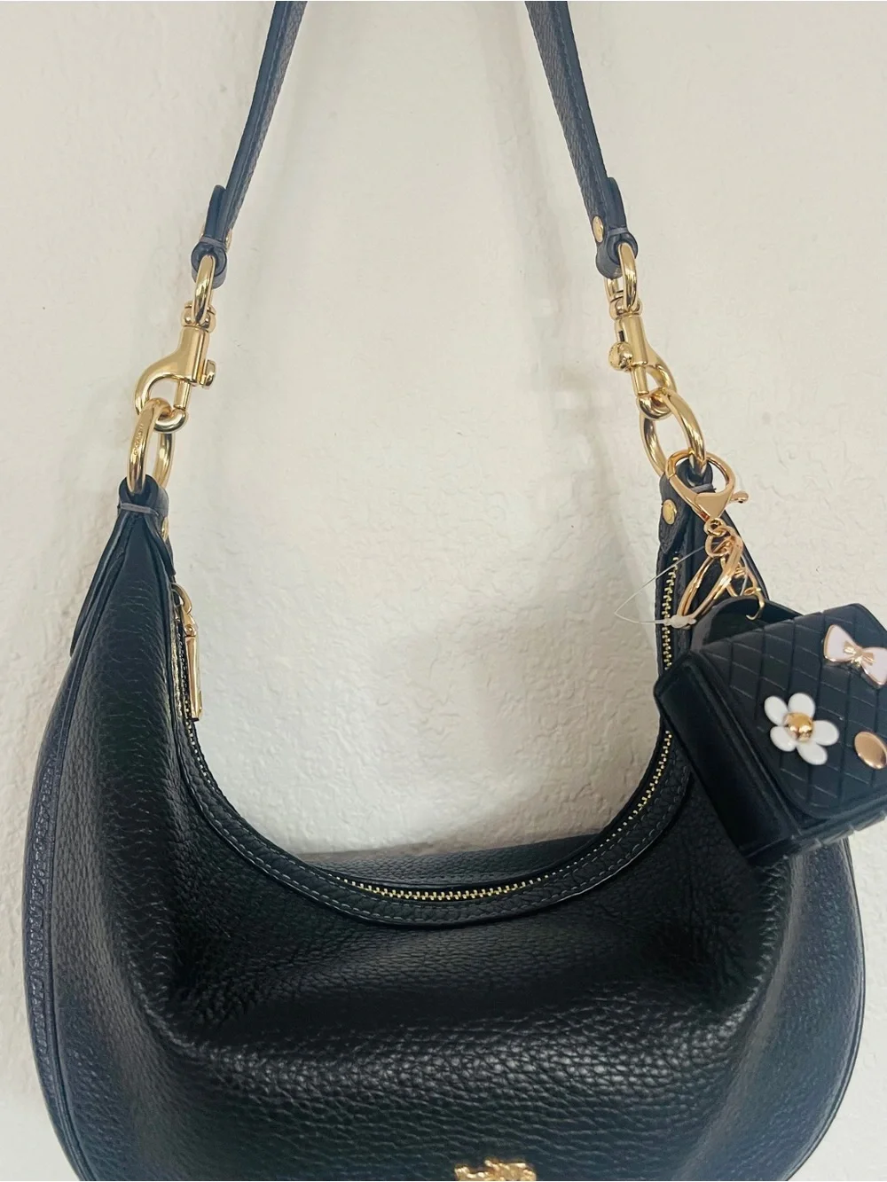 Coach Hobo soft leather Pebbled Aria  Shoulder Bag with Charm .